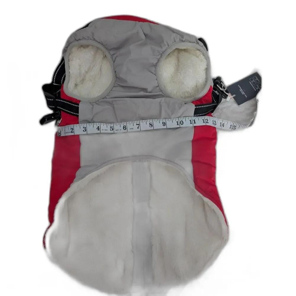 IECOii Winter Waterproof Dog Coat Red/Gray  Size L